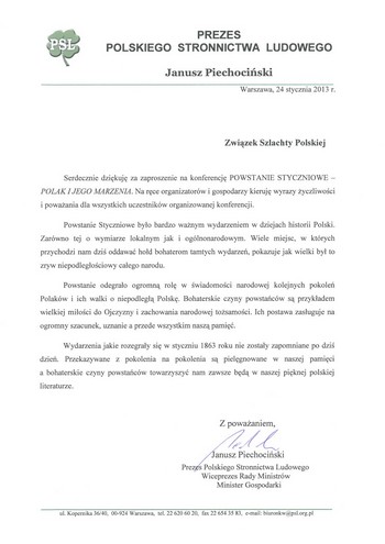 List Prezesa PSL Janusza Piechocińskiego